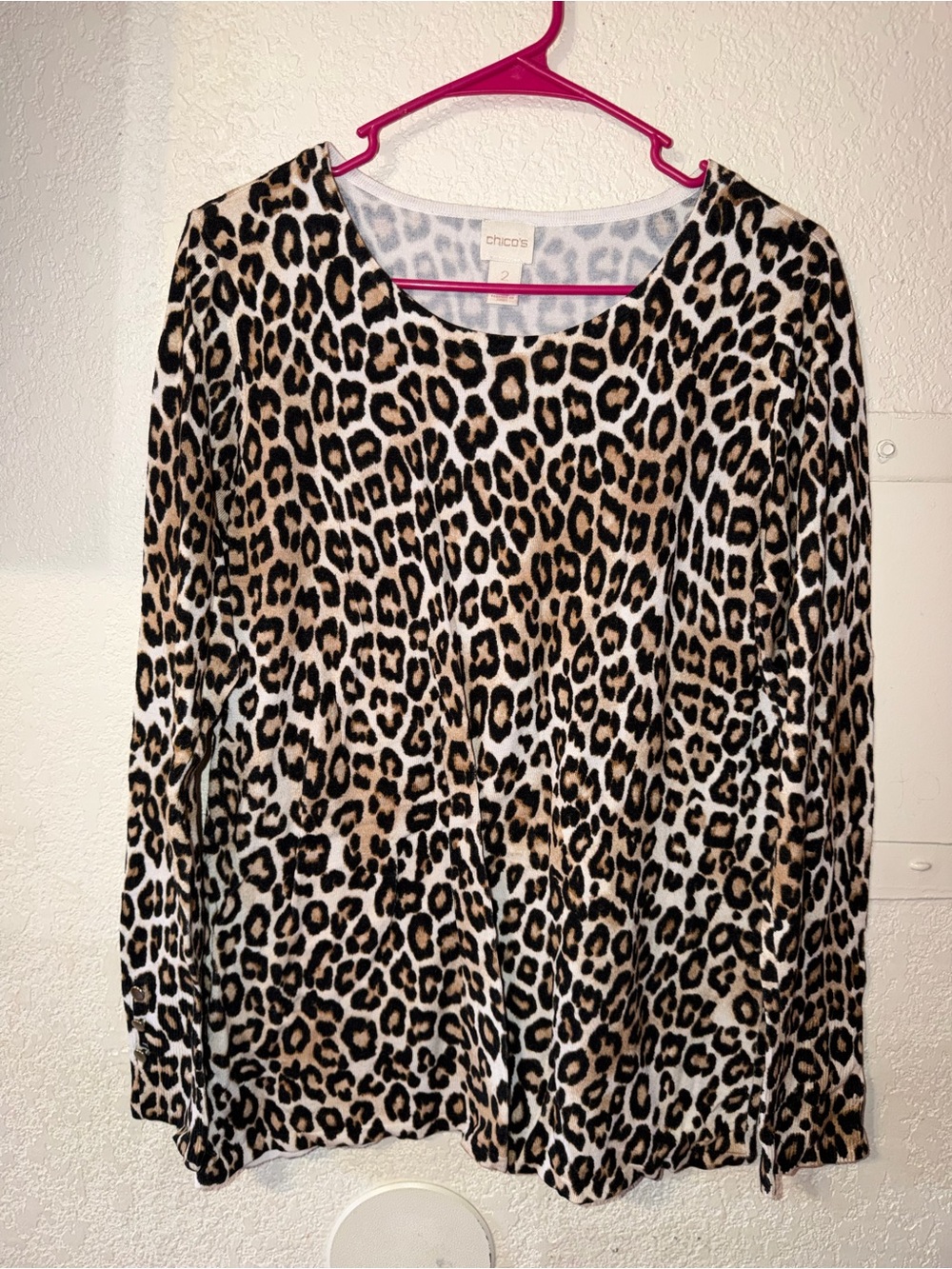 Chico's Leopard Print Long Sleeve Top - Black, Brown, Tan